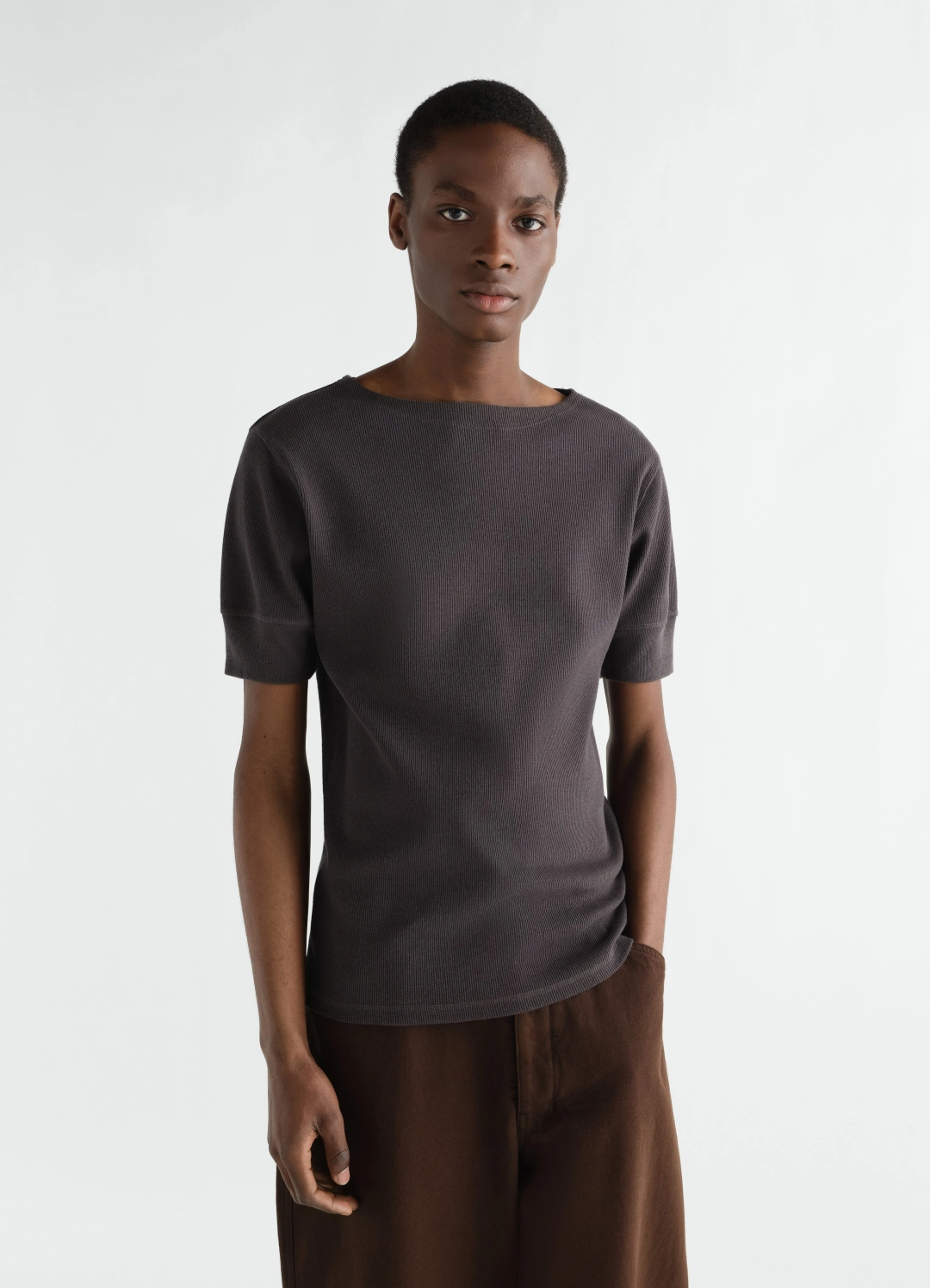 르메르 BOAT-NECK T-SHIRT IN LINEN AND COTTON RIBBED JERSEY 상품 이미지 1