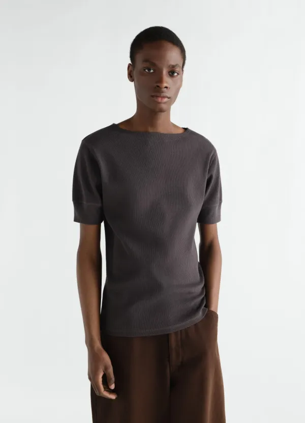 BOAT-NECK T-SHIRT IN LINEN AND COTTON RIBBED JERSEY
