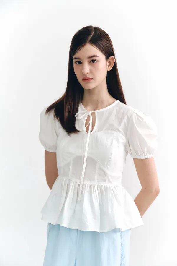 Puff Short Sleeve Blouse White