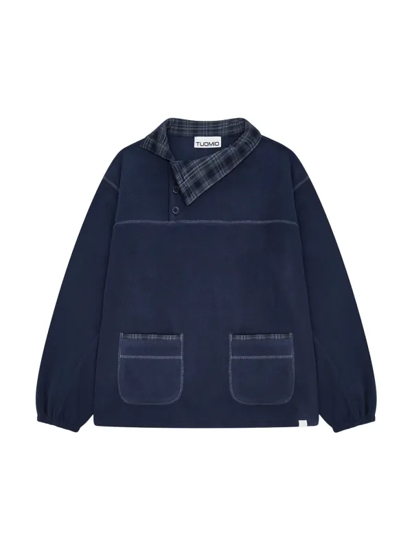 [09.28 예약 발송] CHECK TRIM FLEECE PULLOVER [NAVY]