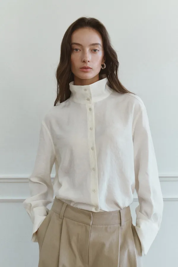 Fluid High Neck Blouse (Ivory)
