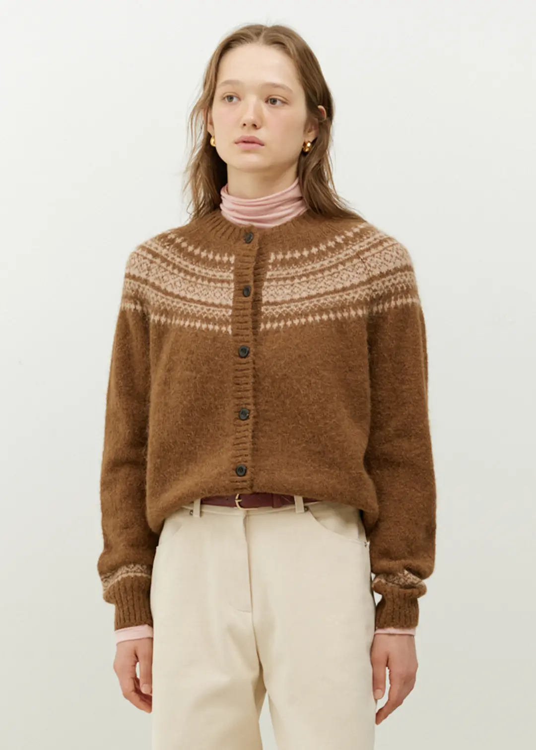 더라이 Jacquard Round Cardigan(Camel) 상품 이미지 2