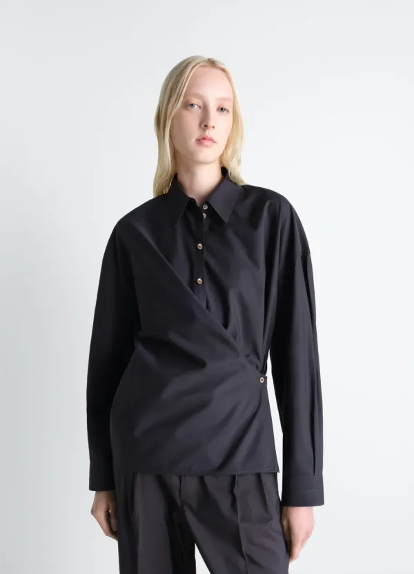 STRAIGHT COLLAR TWISTED SHIRT IN COTTON SILK
