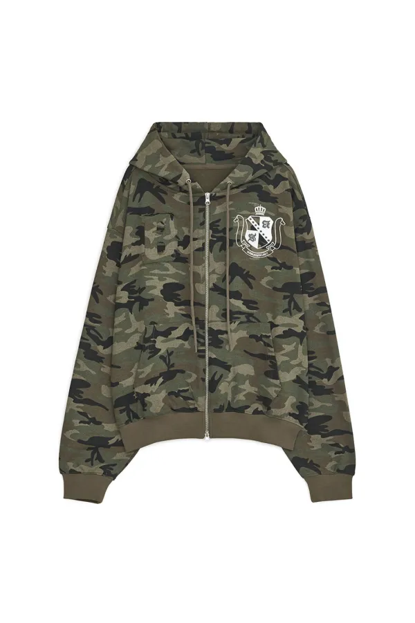 B LOGO PATCH HOODIE ZIP-UP, CAMO