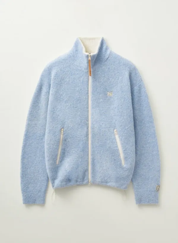 Fluffy Wool Fleece Knit Zip-up - Sky Blue