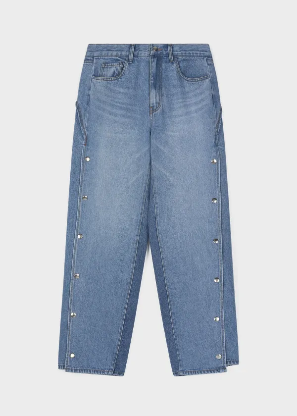 PR Buttoned Wide Jean Vintage Blue