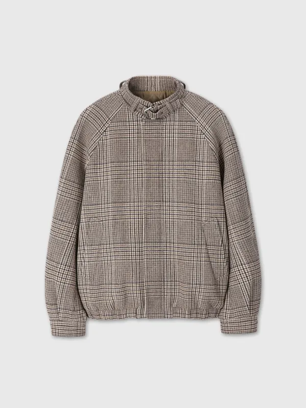 (W) CHECKED WOOL FLANNEL BELTED STAND COLLAR BOMBER_ GLEN CHECK