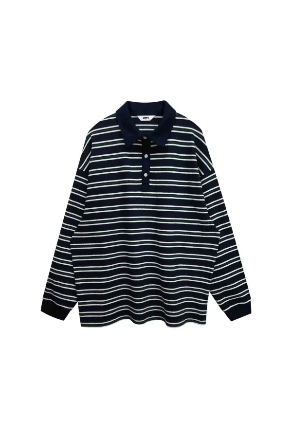 ARETE STRIPE OVERFIT COLLAR T-SHIRT / NAVY