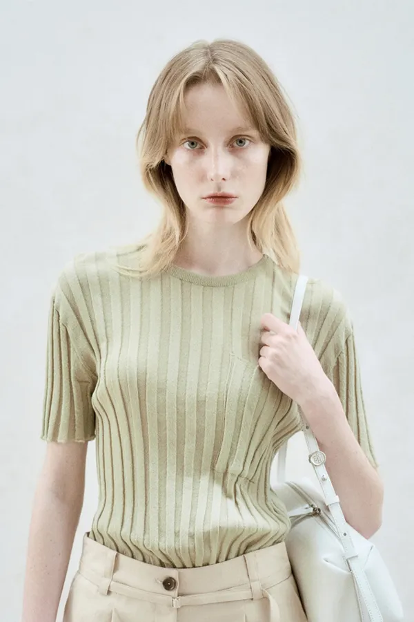 HALF SLEEVE RIBBED TOP AVOCADO