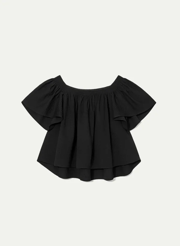 Wavy Smocked Blouse Black