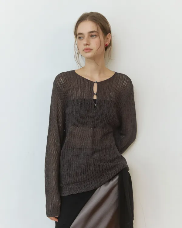 Three button net see through knit - charcoal