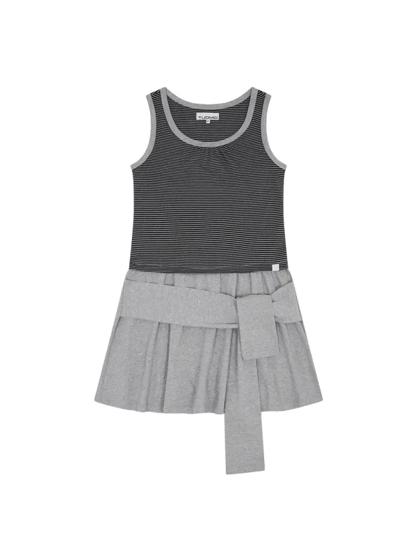 STRIPE TIE DRESS [HEATHER GREY]