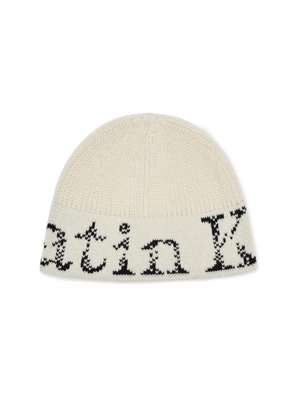 CRACKED LOGO BUCKET BEANIE IN IVORY