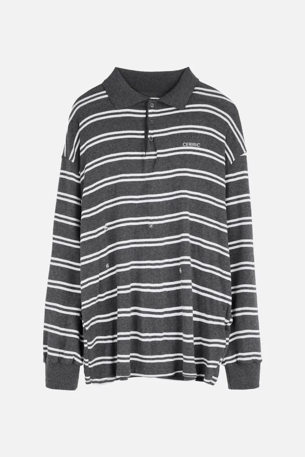 Stripe Button Top _ Charcoal