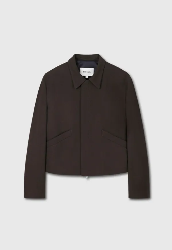 Virgin Wool Cropped Blouson Jacket_ Dark Brown