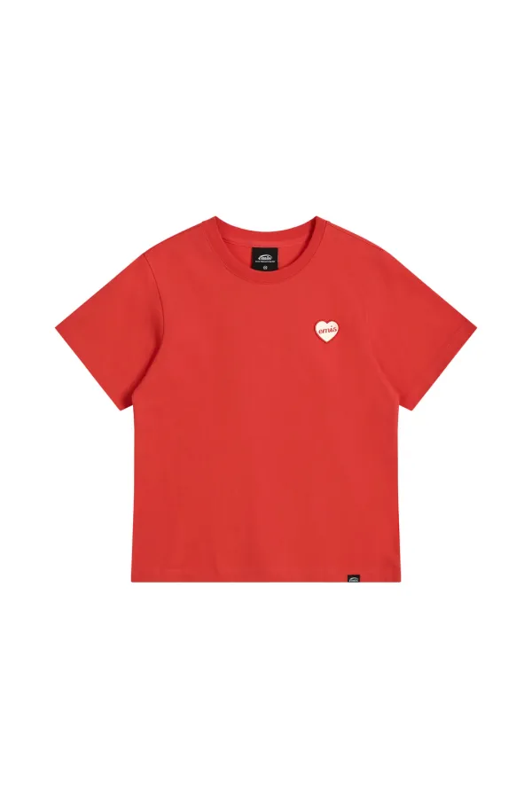 (W) HEART RUBBER PATCH T-SHIRT-RED