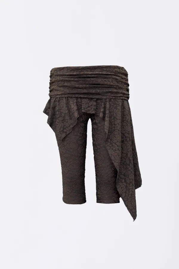Asymmetric Lace Skirt Leggings Brown