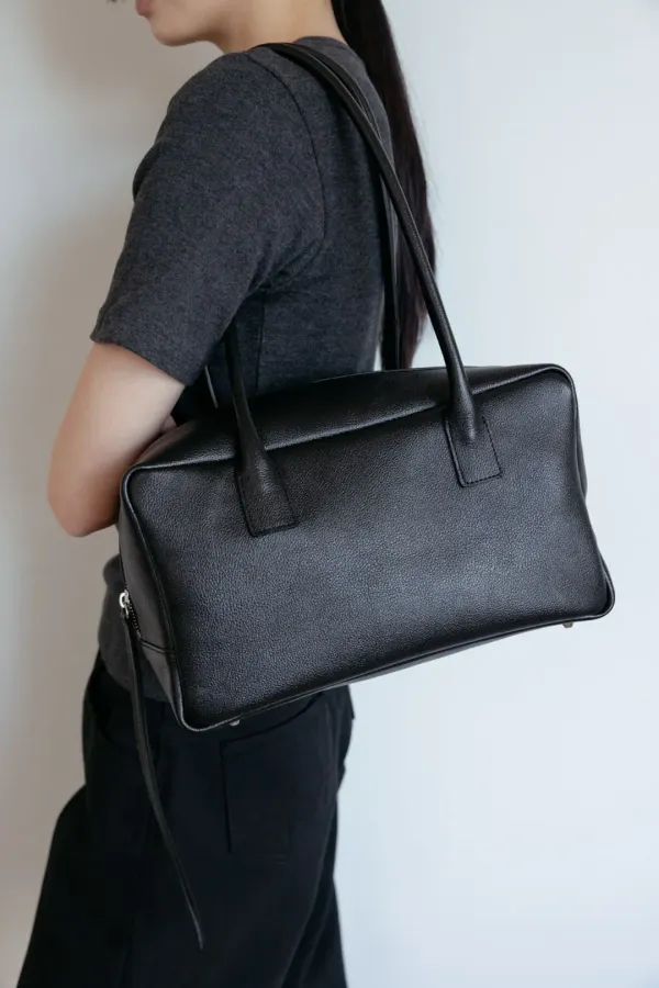 Leather Soft Square Bag (Black)