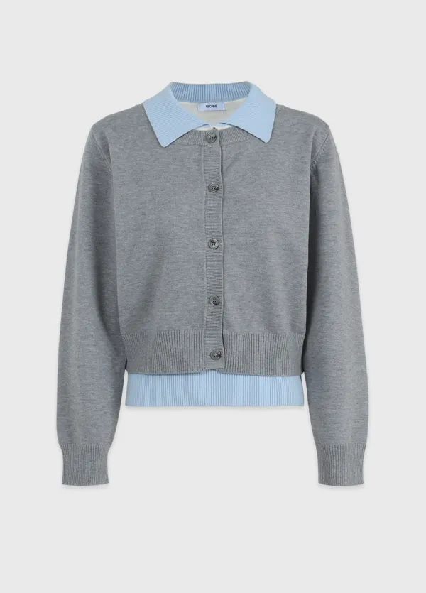  [44-120]  Luella Layered Collar Knit  루엘라 레이어드 카라 니트 (가을-빈티지룩-데일리룩-레이어드-카라-루즈핏-배색니트-가디건-컬러배색-오픈클로징-빅사이즈-자체제작) 