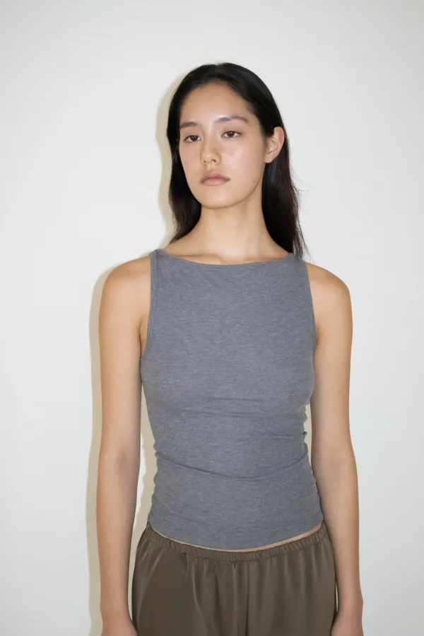 Boat Neck Sleeveless Top (Grey)