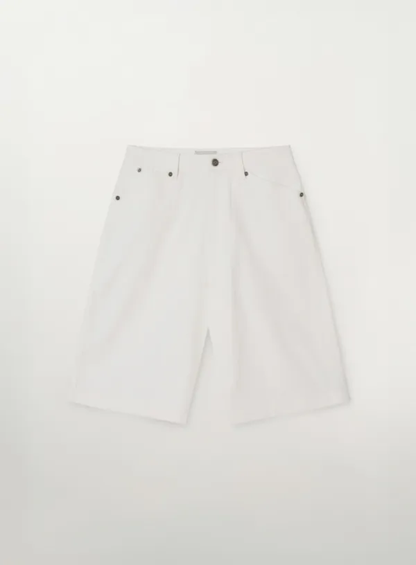 (W) Stitch Cotton Bermuda Pants - White