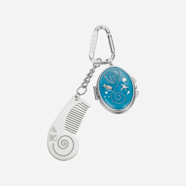 diving oval mirror keyring-blue