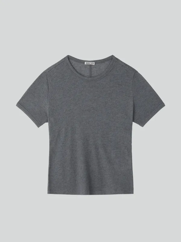 CASHMERE BLEND FITTED T-SHIRT (MELANGE GREY)
