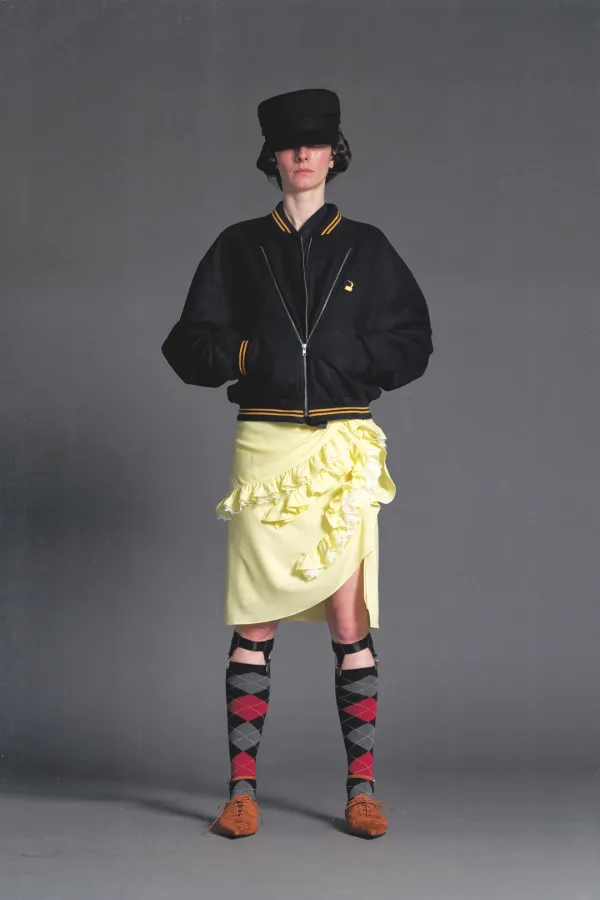 PF26 YELLOW FRILL DRAPED SKIRT