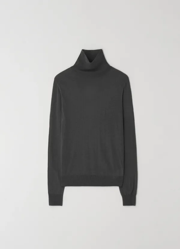PLAIN SEE-THROUGH TURTLENECK KNIT - CHARCOAL