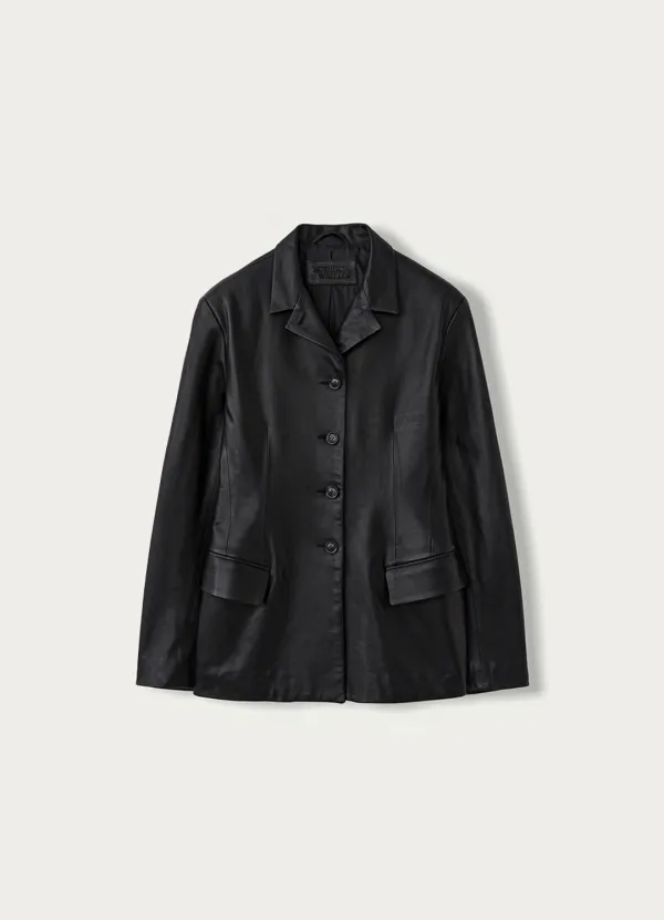 Single-breasted tailored leather jacket (Black)