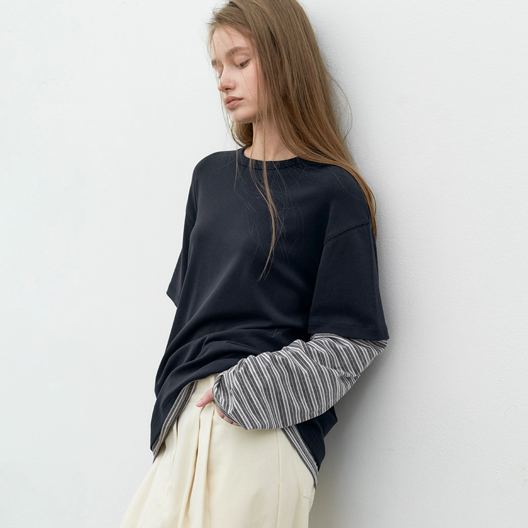 아뜰리에 나인 (T-7281)STRIPE LONG-SLEEVE LAYERD TEE 상품 이미지 1