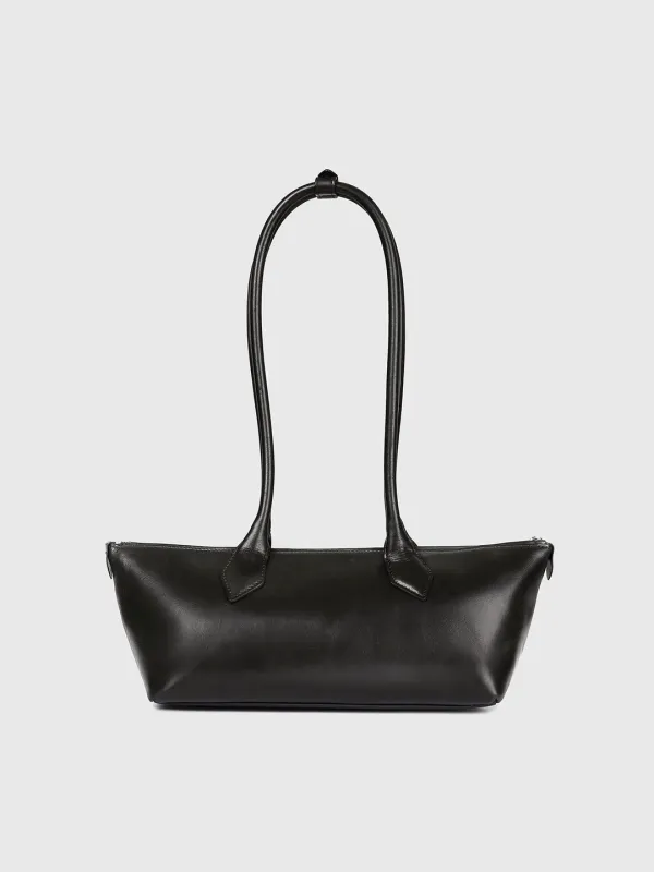 (W) WIDE LEATHER SHOULDER BAG_ BLACK