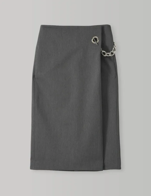 Chain Closing Wrap Skirt (Grey)