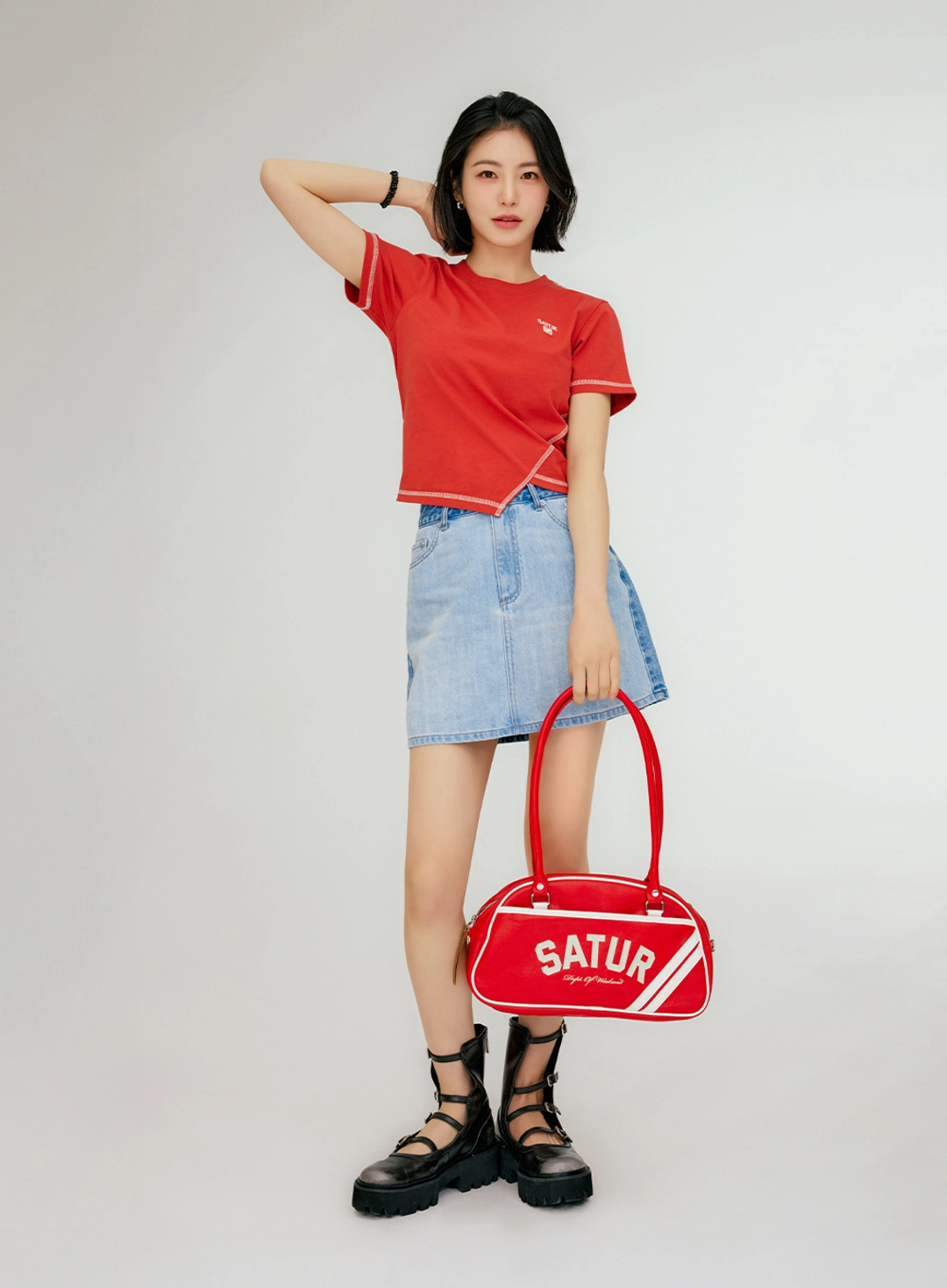 세터 [신예은 Pick] Lawton Contrast Bowling Bag - Red 상품 이미지 2