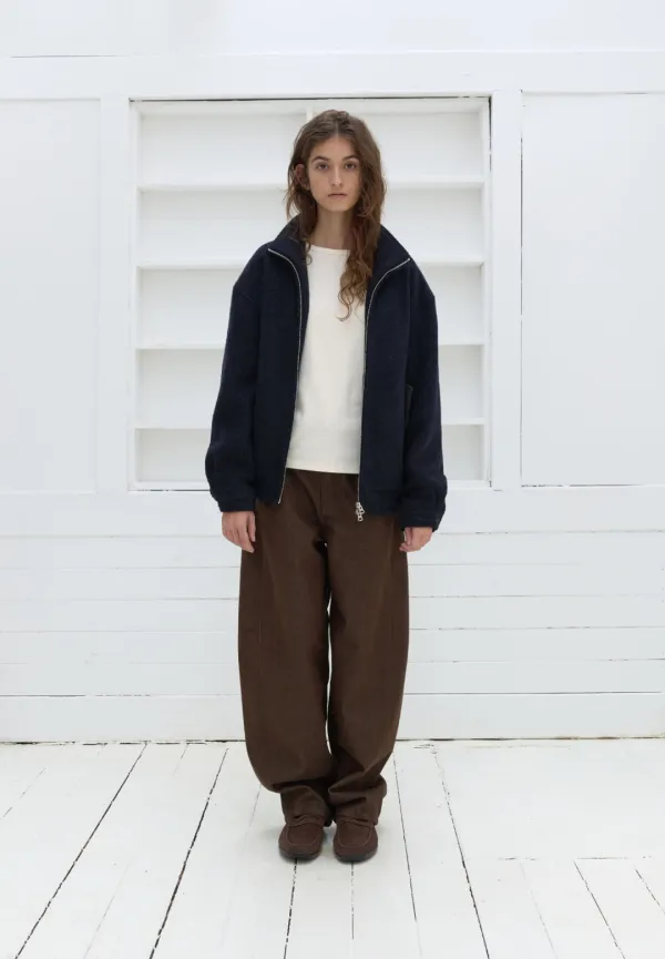 High neck wool harrington jacket (navy)