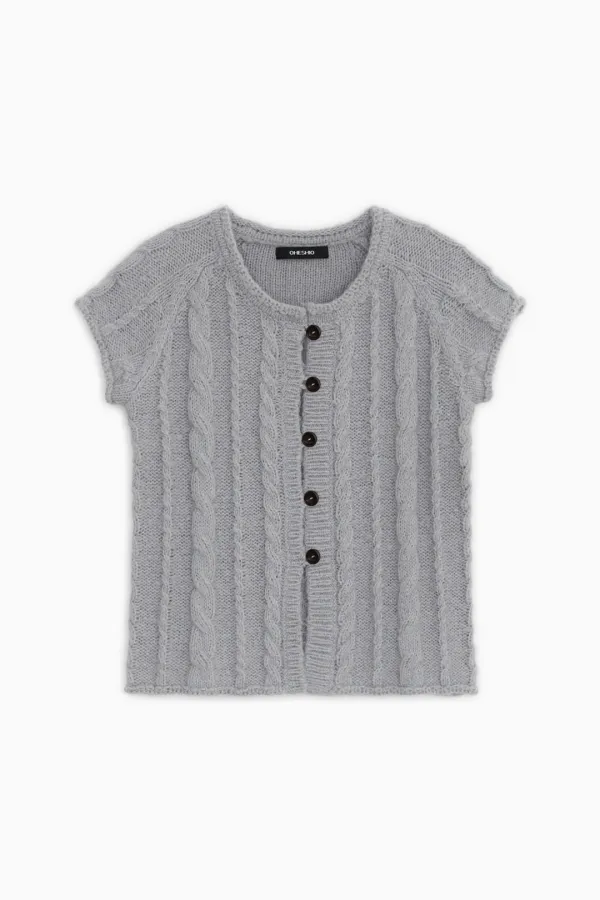 [10/6 SOON] BUTTON SHORT SLEEVE KNIT VEST, SKY BLUE