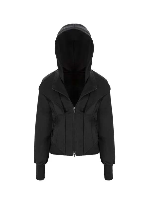LAYERED HOODIE JACKET, BLACK