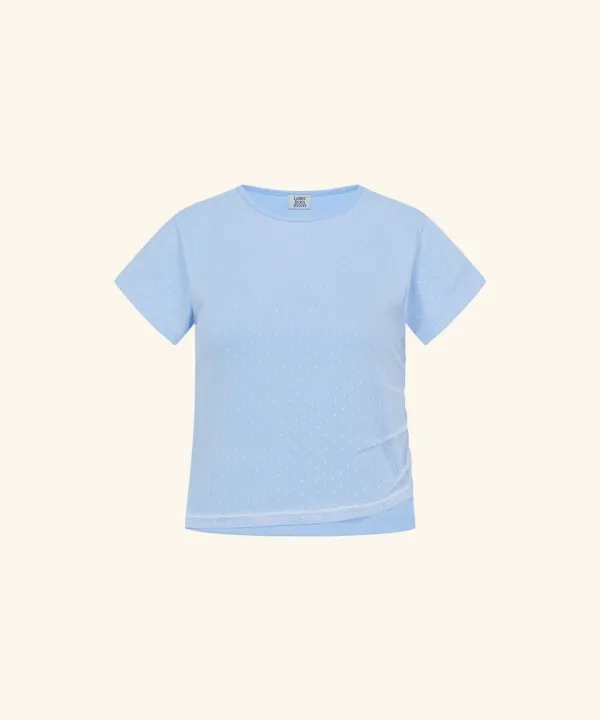 Dot Layered Shirring T-Shirt ( Sky blue )