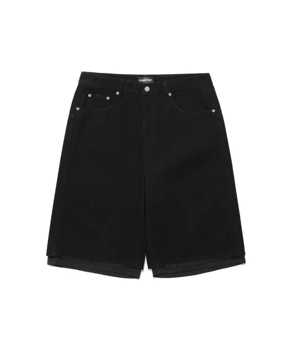 layered mesh denim shorts[black]
