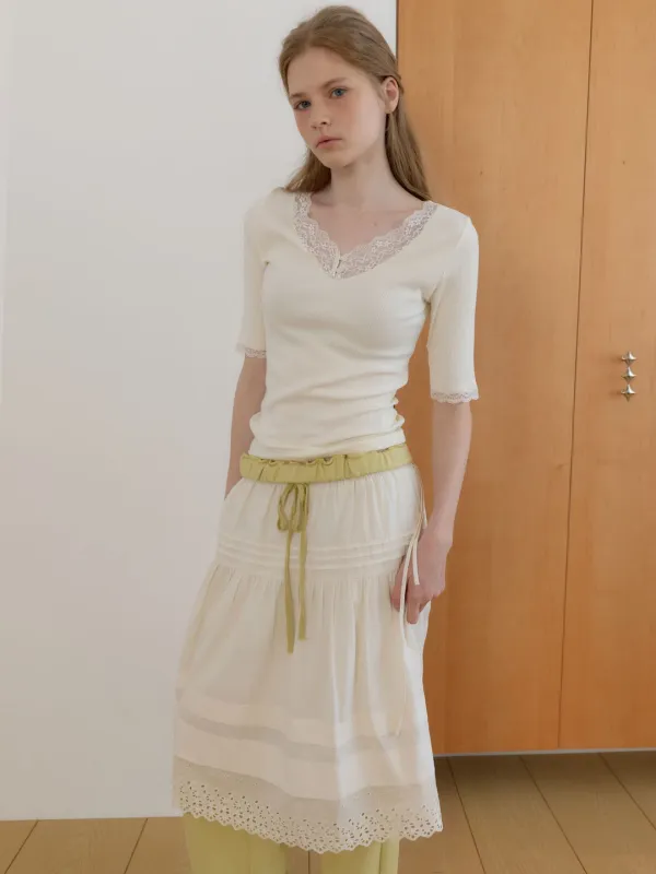 FLORAL CROCHET LONG SKIRT [ CREAM ]