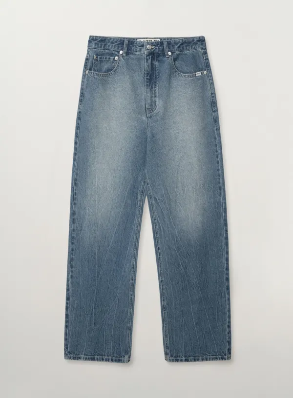 [RIIZE\'s Pick] Wrinkle Washed Denim Pants - Blue