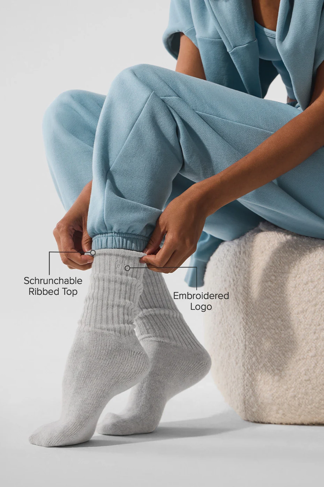 알로요가 Unisex Wool Cashmere Light Frosted Sock - Light Heather Grey/Ivory 상품 이미지 2