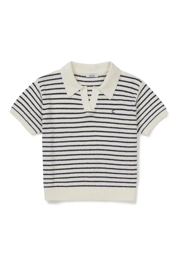 [26SM clove] Stripe Boucle Collar Knit (Ivory)