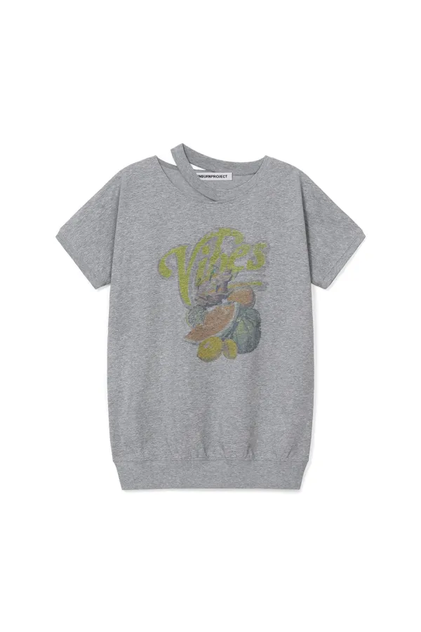 FRUITS SLIT T-SHIRT, MELANGE GRAY