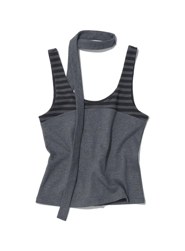 [WOMEN] DETACHABLE TIE-NECK SLEEVELESS TOP_CHARCOAL MELANGE
