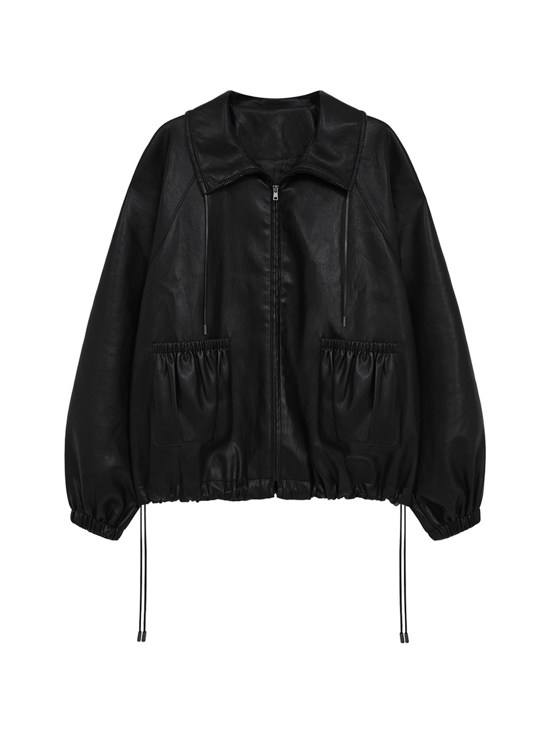 마가린핑거스 FAKE LEATHER SHIRRING ZIP-UP (BLACK) 상품 이미지 2