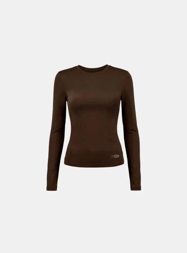 [w-tee26-084] Everyday Crew Neck Long Sleeve T-Shirt - Brown