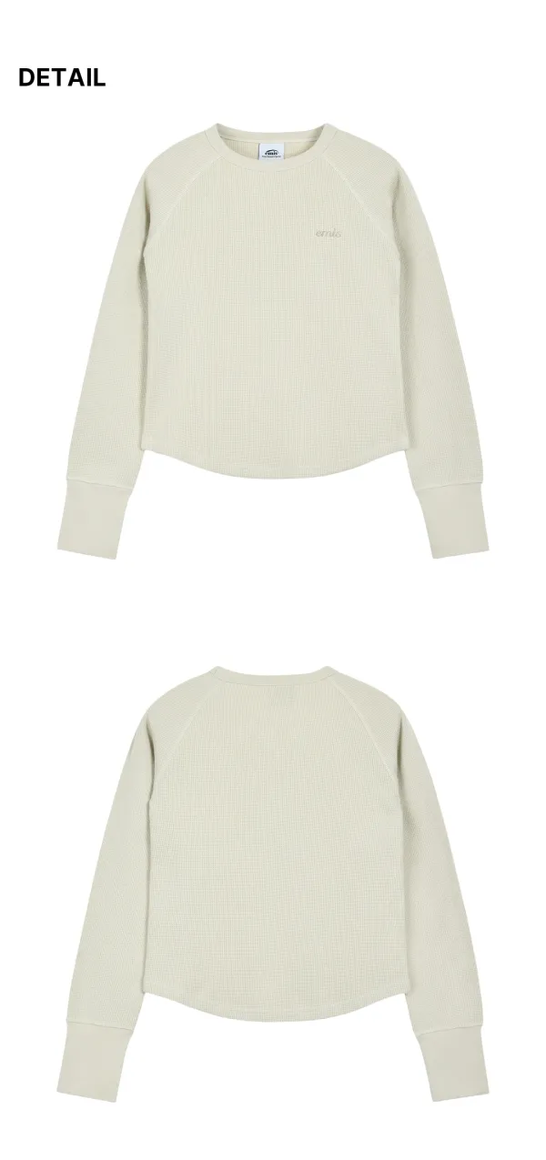 (W) WAFFLE RAGLAN LS T-SHIRT-BEIGE