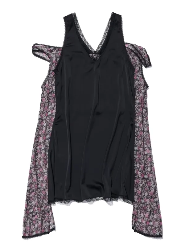 [WOMEN] ASYMMETRIC LACE TRIM SLIP DRESS_BLACK