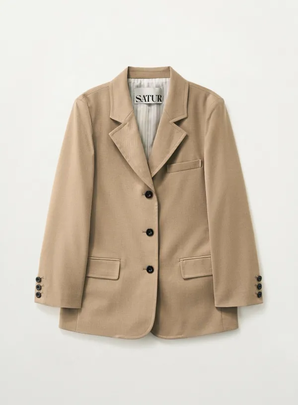 (W) 3-Button Single Blazer - Beige